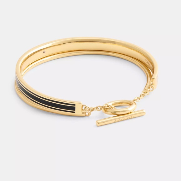 NWT! Coach enamel double bangle bracelet in black and gold. Authentic - Picture 3 of 3